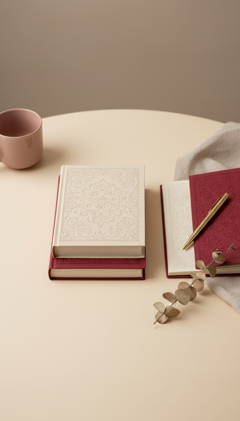Guided journal set cream & crimson