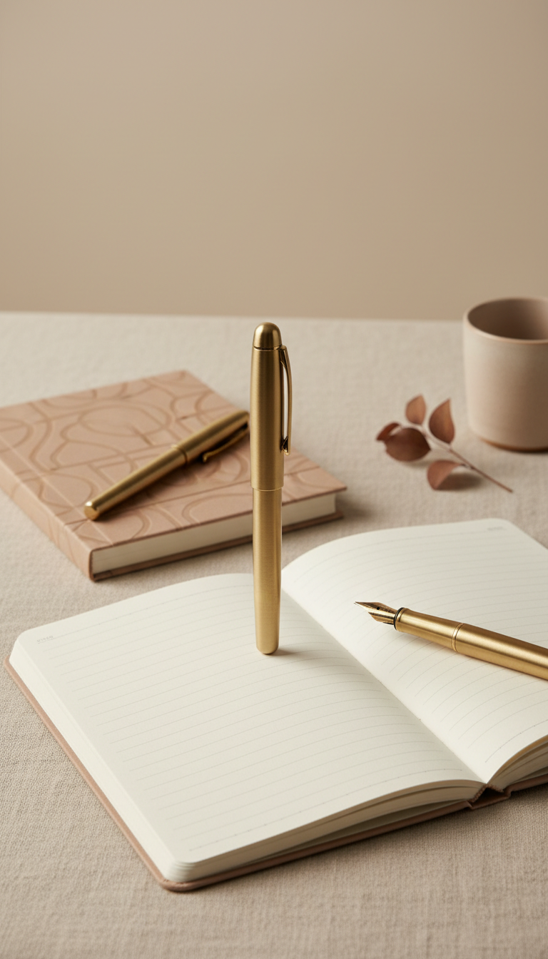 Elegant brass pen for couples journaling
